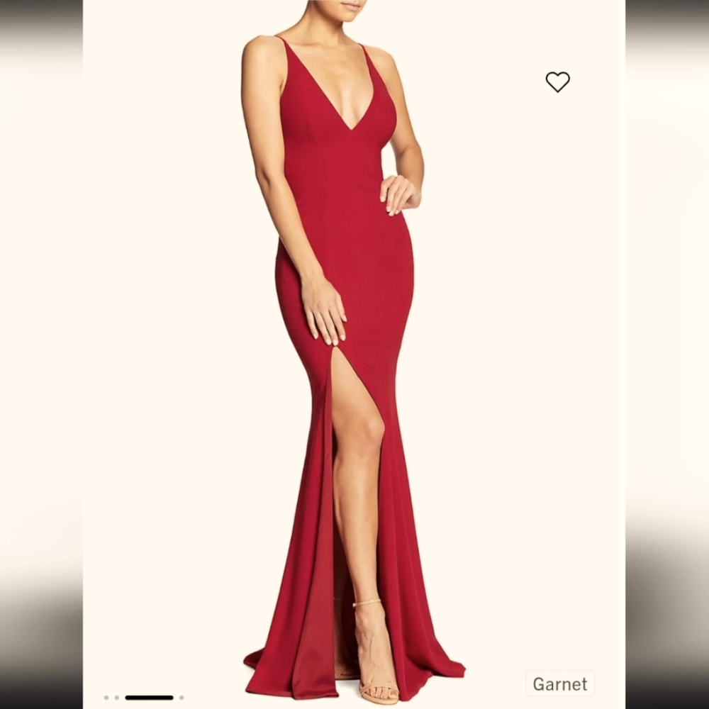 Garnet Red Crepe Dress the Population Iris Slit Dress